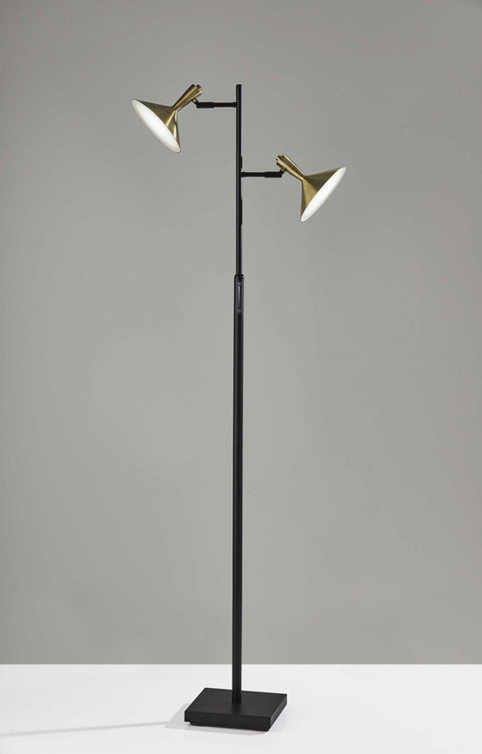 Double Brass Spotlight LED Floor Lamp in Black Metal - AFS