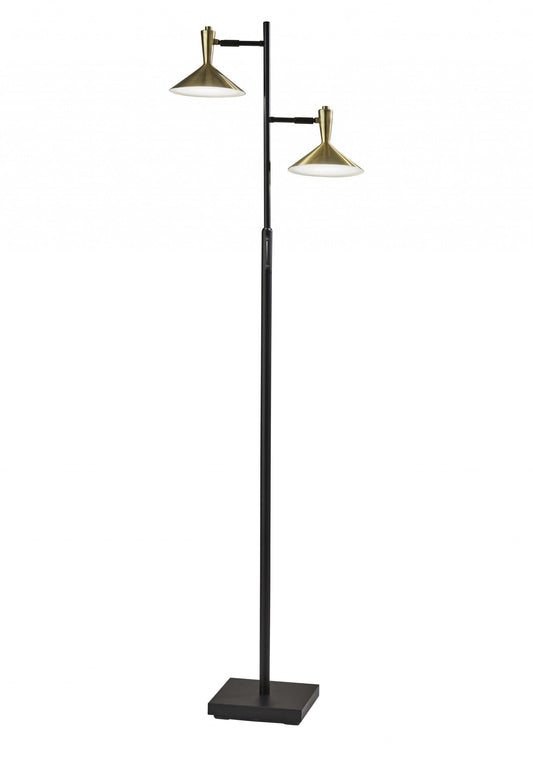 Double Brass Spotlight LED Floor Lamp in Black Metal - AFS