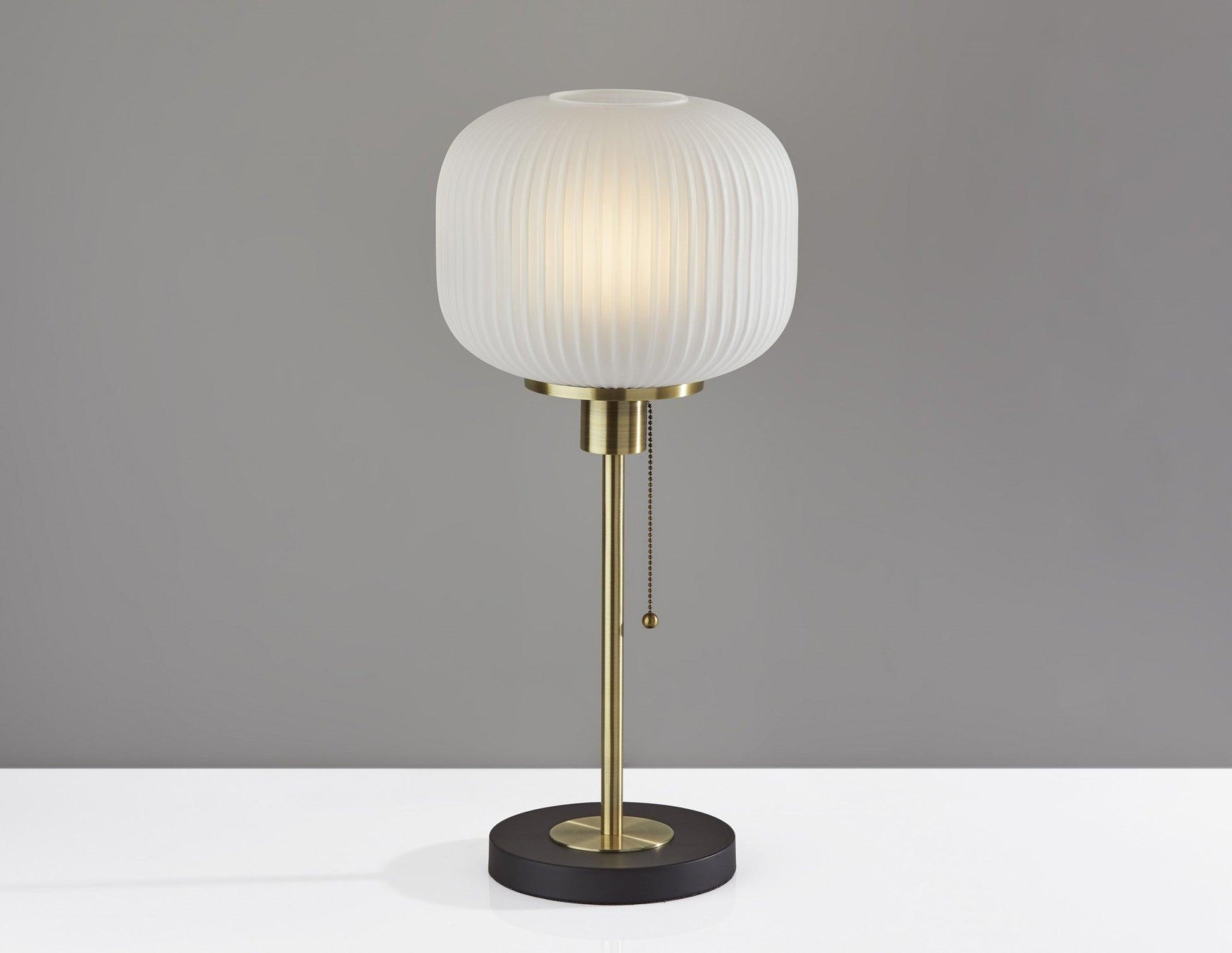 Antique Brass Striped Glass Glow Table Lamp - AFS