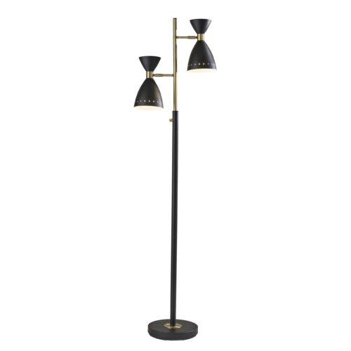 Two Light Brass Cinch Floor Lamp in Black Metal - AFS