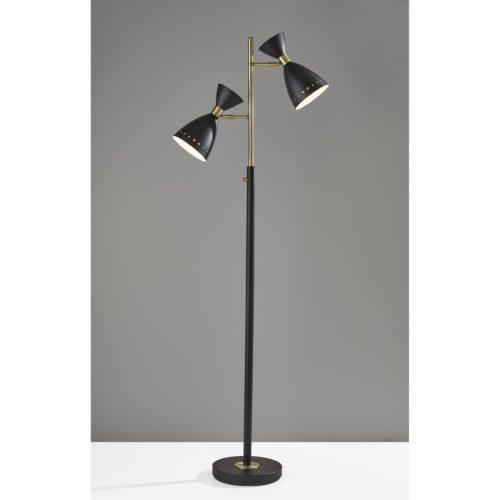 Two Light Brass Cinch Floor Lamp in Black Metal - AFS