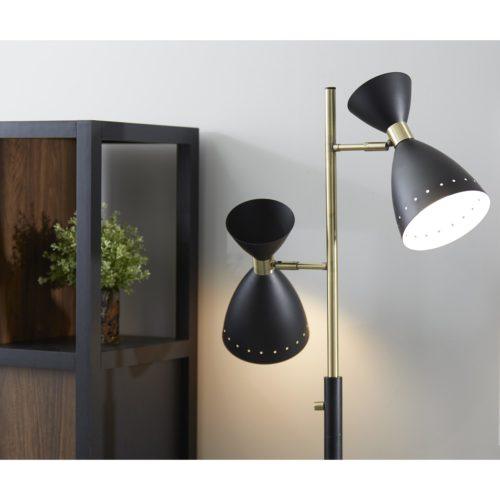 Two Light Brass Cinch Floor Lamp in Black Metal - AFS