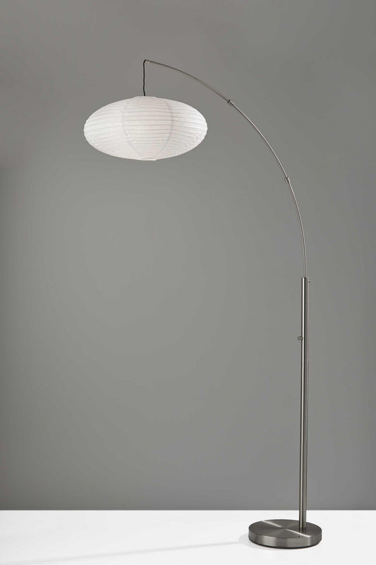 Paper Lantern Floor Lamp Brushed Steel Metal Crescent Arm - AFS