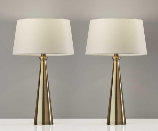 Set of 2 Contemporary Tapered Brass Metal Table Lamps - AFS