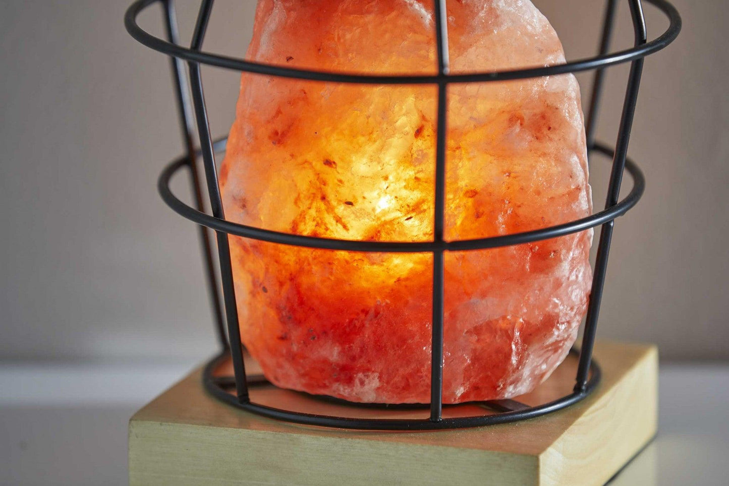 Himalayan Salt Table Lamp With Black Wire Basket - AFS