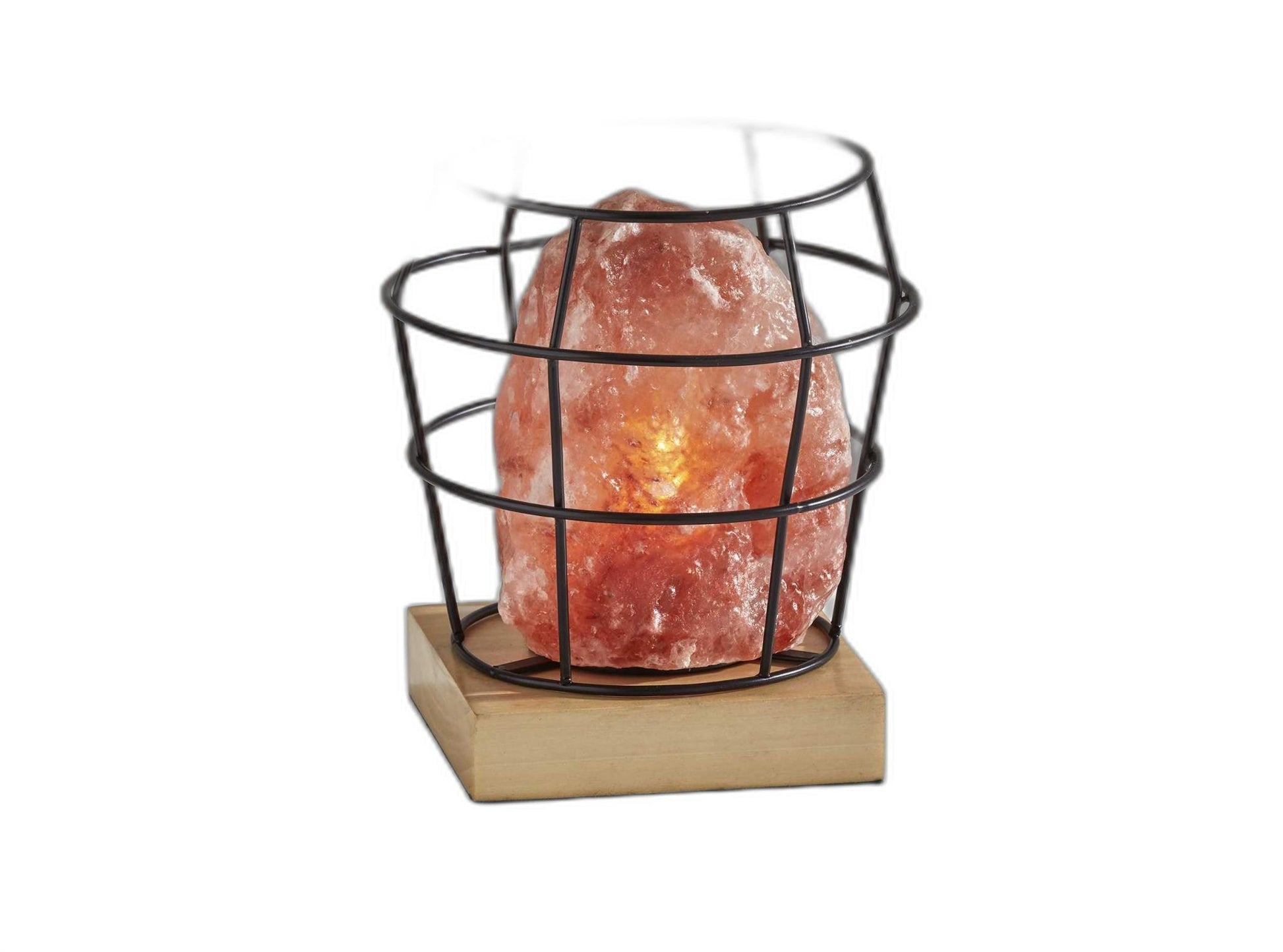 Himalayan Salt Table Lamp With Black Wire Basket - AFS