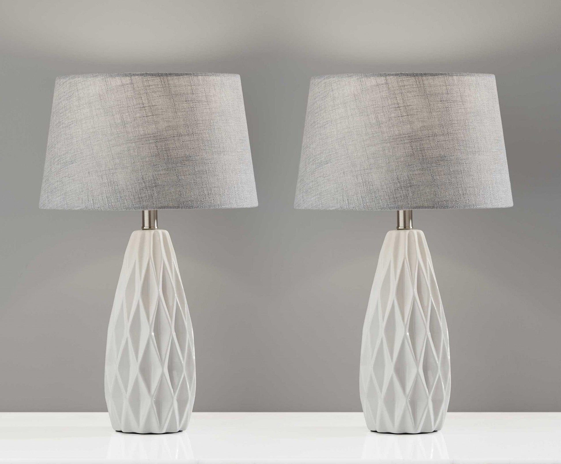 Set of 2 White Ceramic Geometric Base Table Lamp - AFS