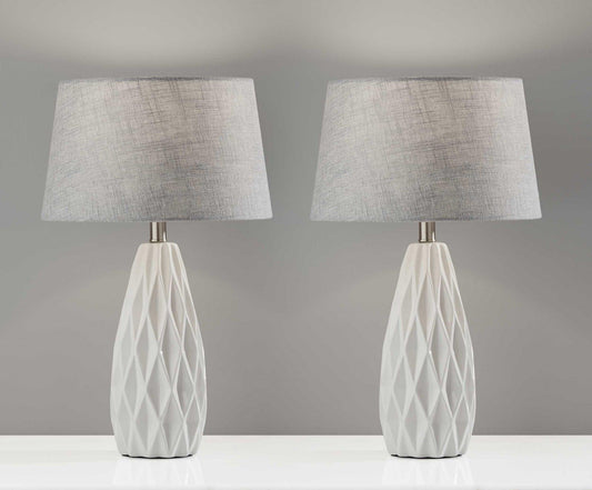 Set of 2 White Ceramic Geometric Base Table Lamp - AFS