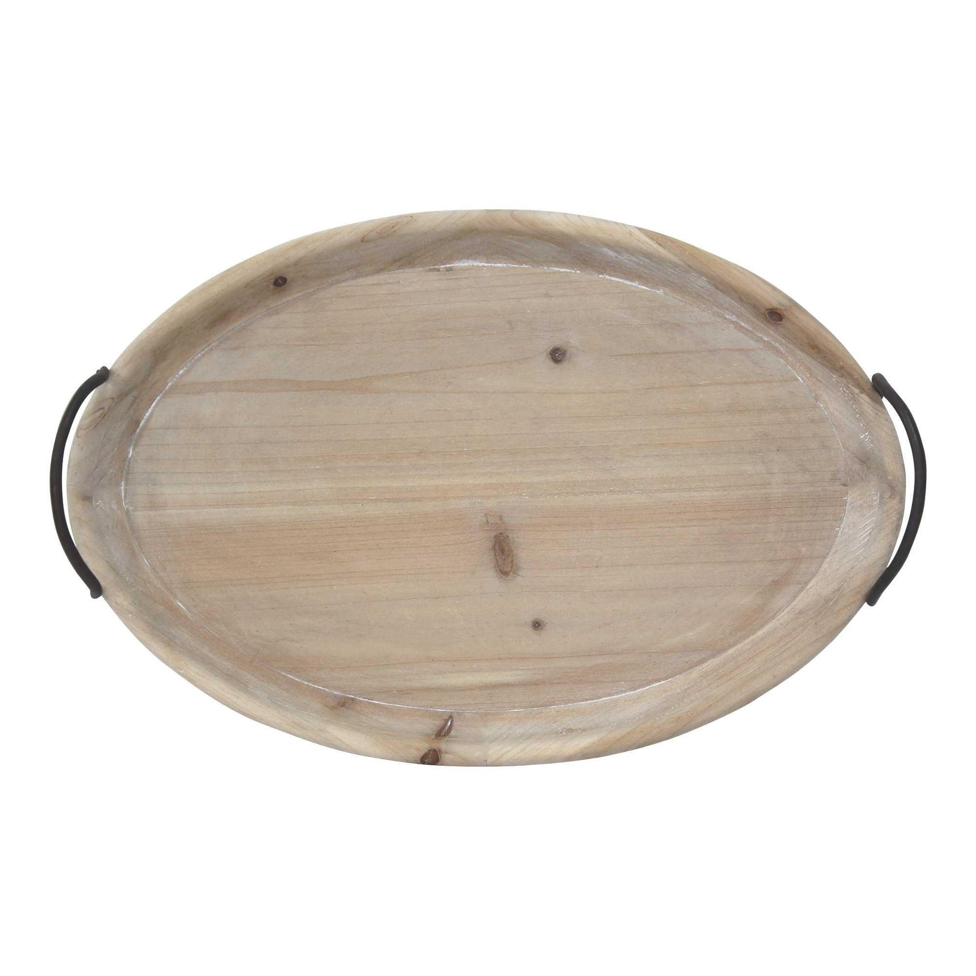 18 Oval Natural Ivory-Finished Wood with Curved Black Metal Handles - AFS