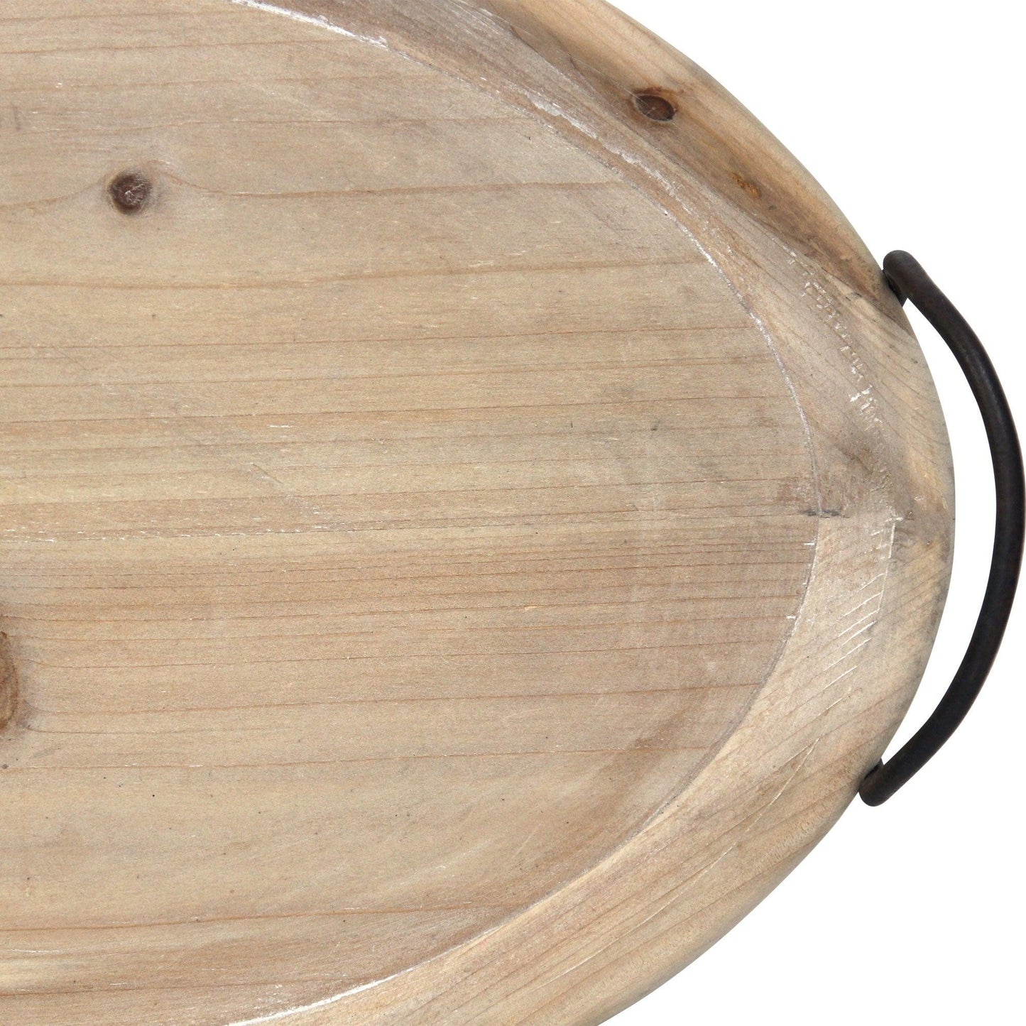 18 Oval Natural Ivory-Finished Wood with Curved Black Metal Handles - AFS