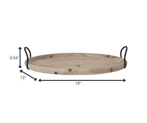 18 Oval Natural Ivory-Finished Wood with Curved Black Metal Handles - AFS