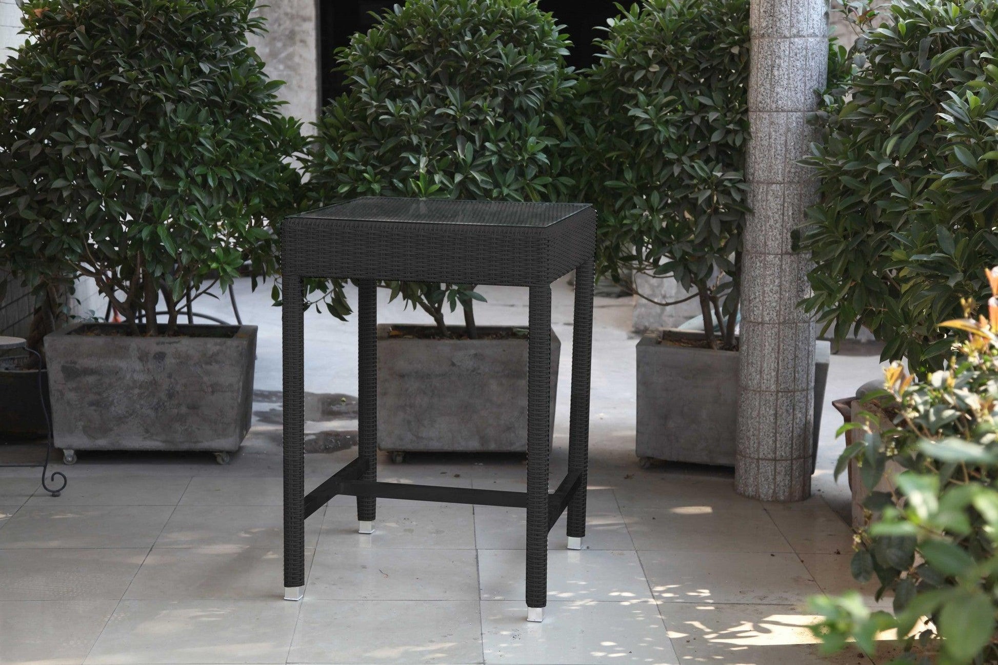 42.5 X 29 X 29 Black Aluminum and Wicker Bar Table Set of 5 - AFS