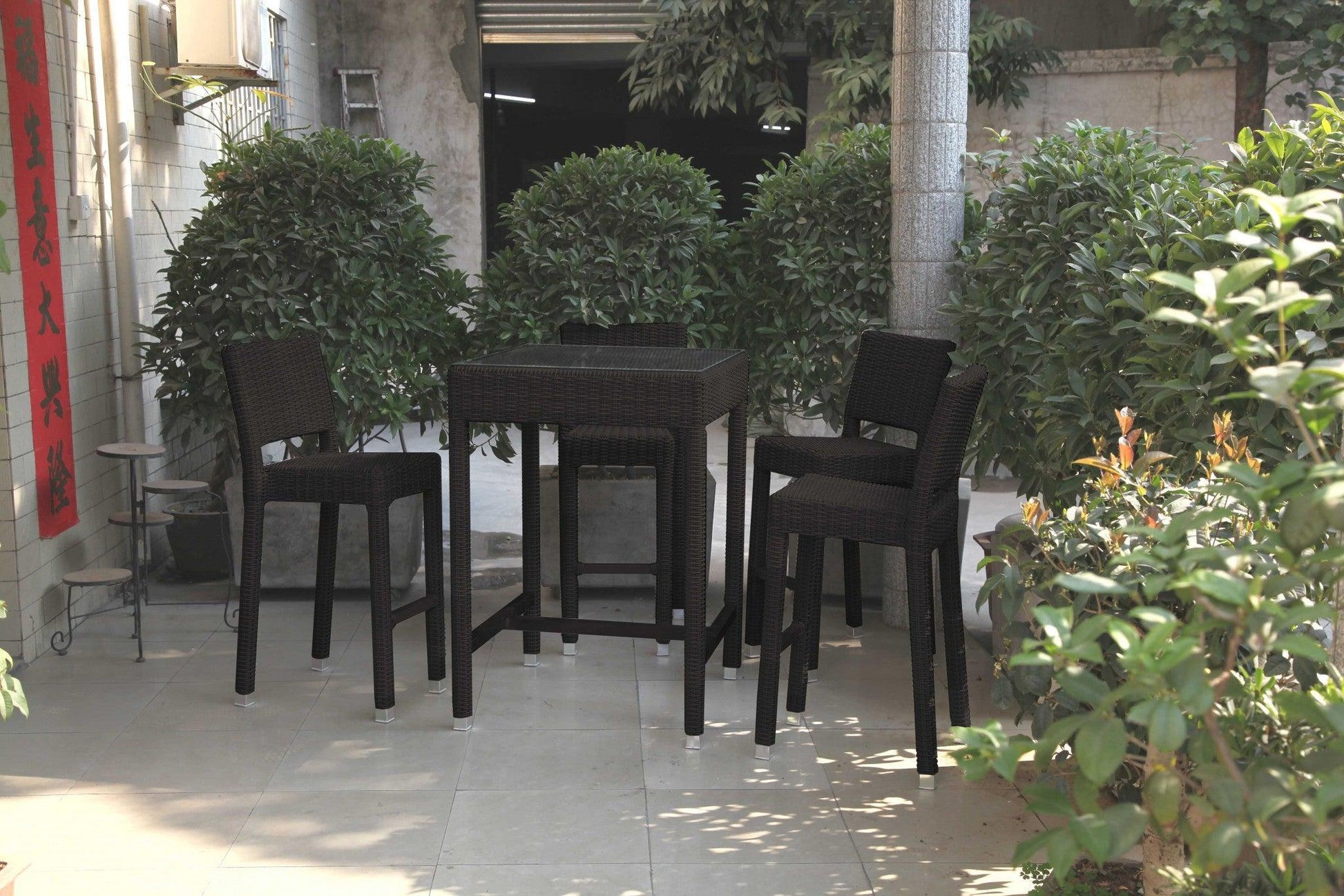 42.5 X 29 X 29 Black Aluminum and Wicker Bar Table Set of 5 - AFS