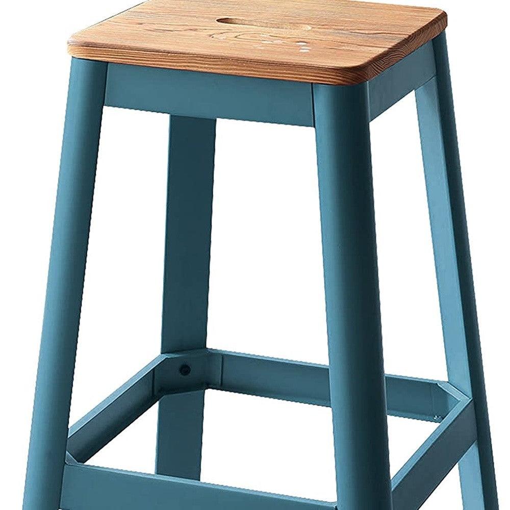 Contrast Teal and Natural Wood Bar Stool - AFS