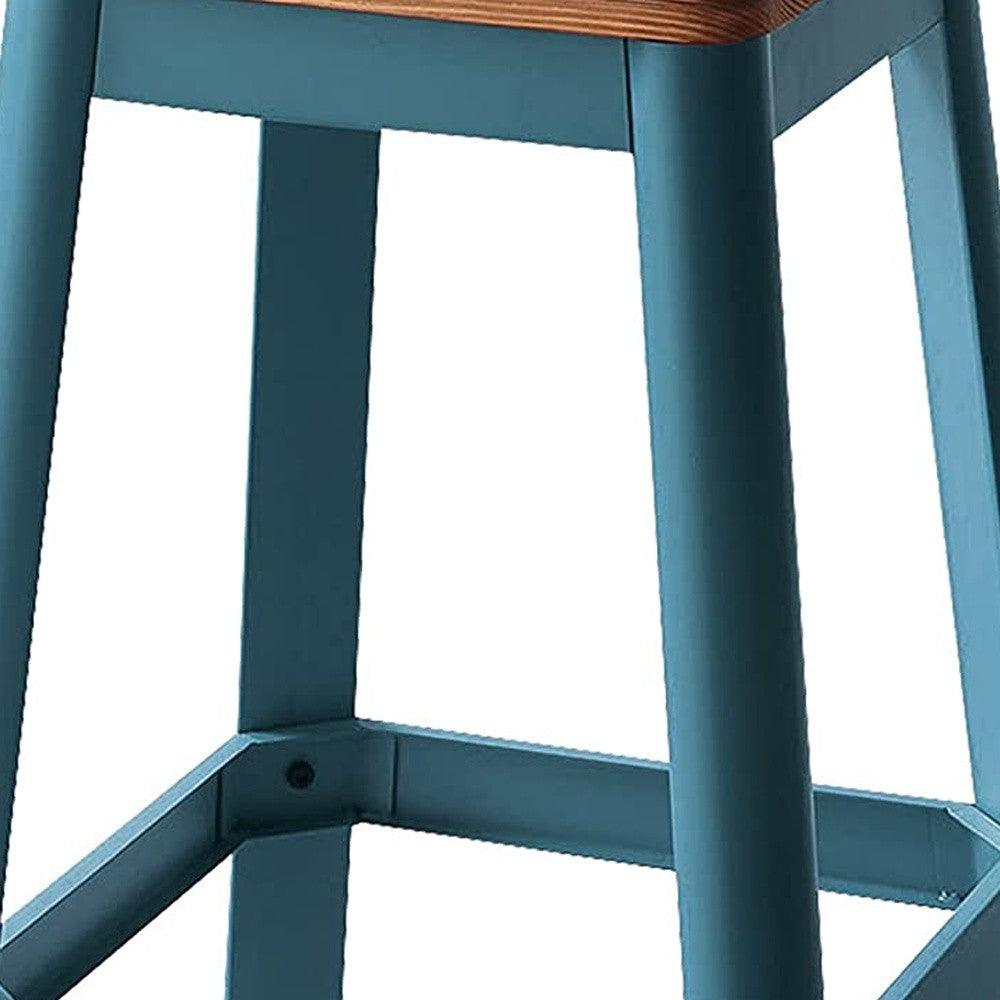 Contrast Teal and Natural Wood Bar Stool - AFS