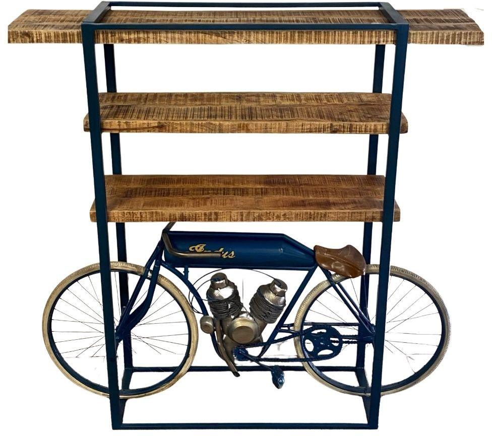 Blue Metal Mango Wood Cycle Book Shelf Bar Counter - AFS