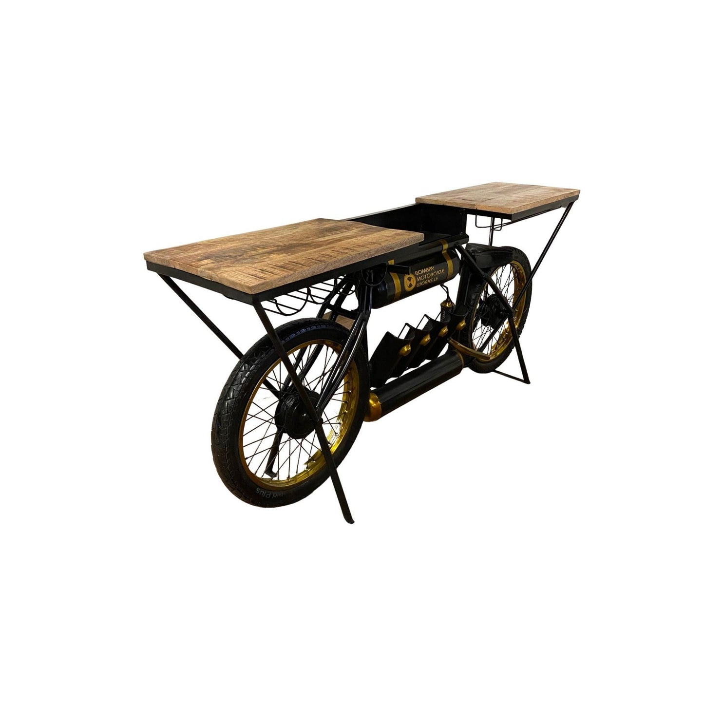 Black and Gold Metal Mango Wood Bike Bar Counter - AFS