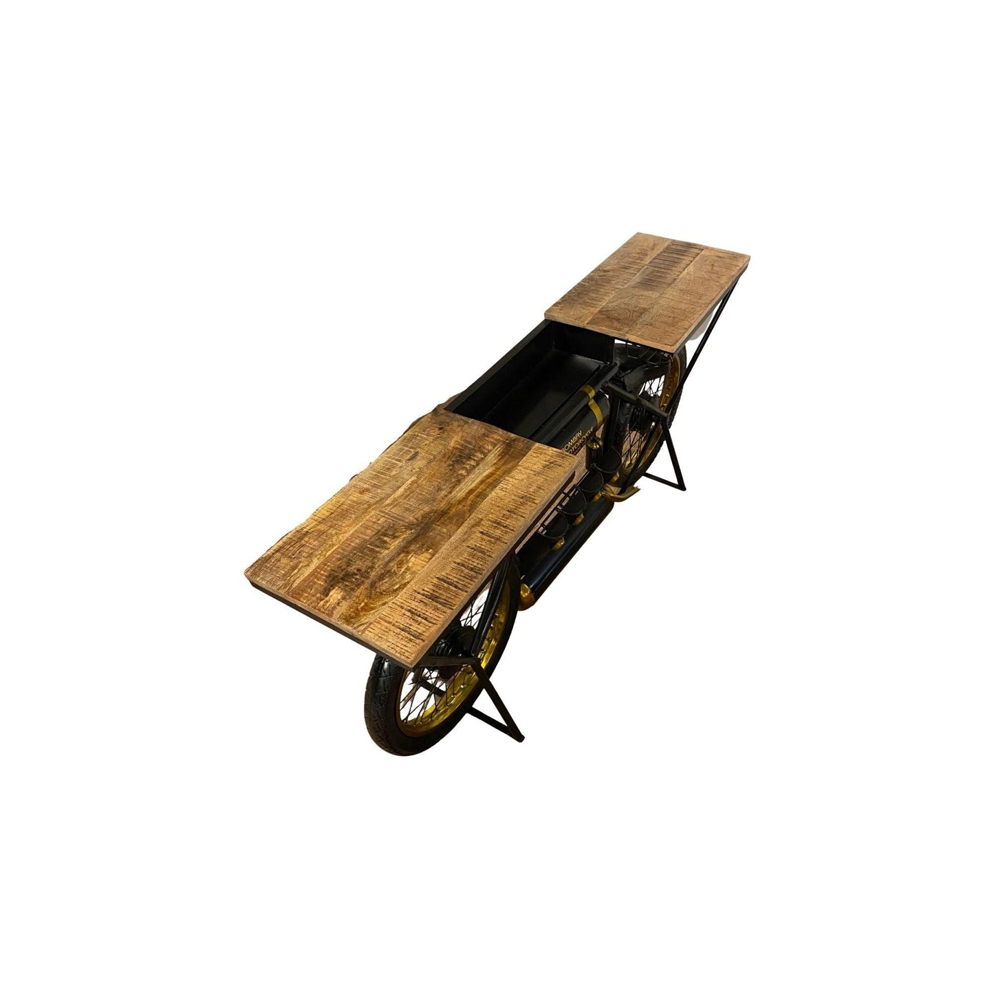 Black and Gold Metal Mango Wood Bike Bar Counter - AFS