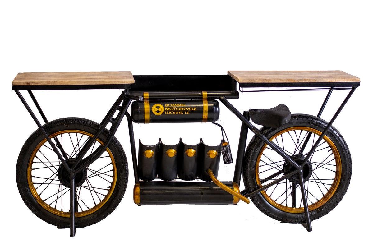 Black and Gold Metal Mango Wood Bike Bar Counter - AFS