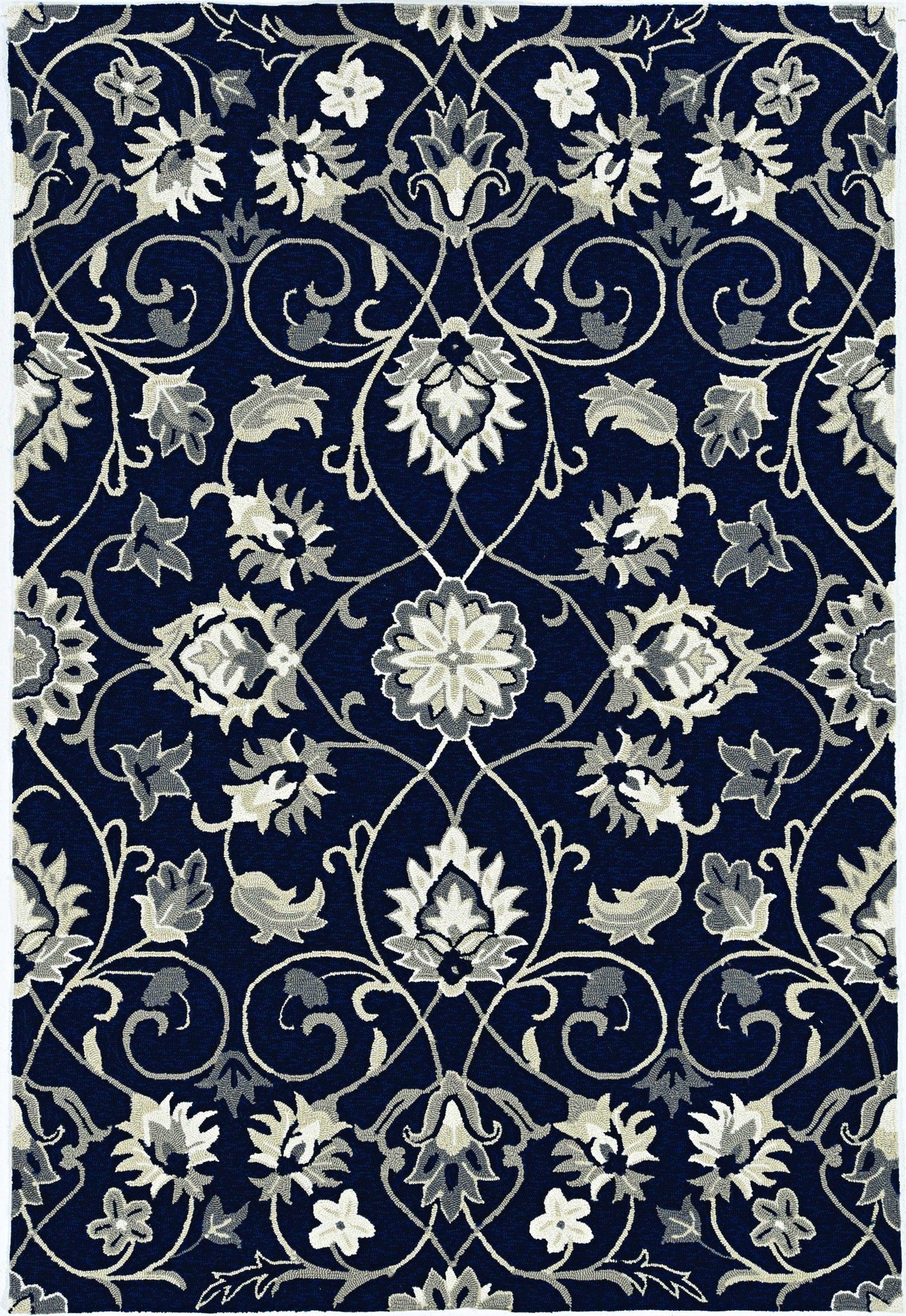 2'x3' Navy Blue Hand Hooked UV Treated Floral Vines Indoor Outdoor Accent Rug - AFS