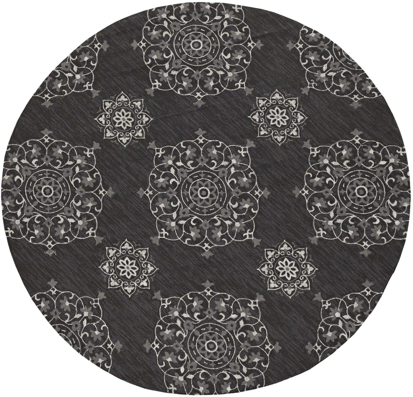 5'x8' Charcoal Grey Hand Woven UV Treated Floral Disk Indoor Outdoor Area Rug - AFS