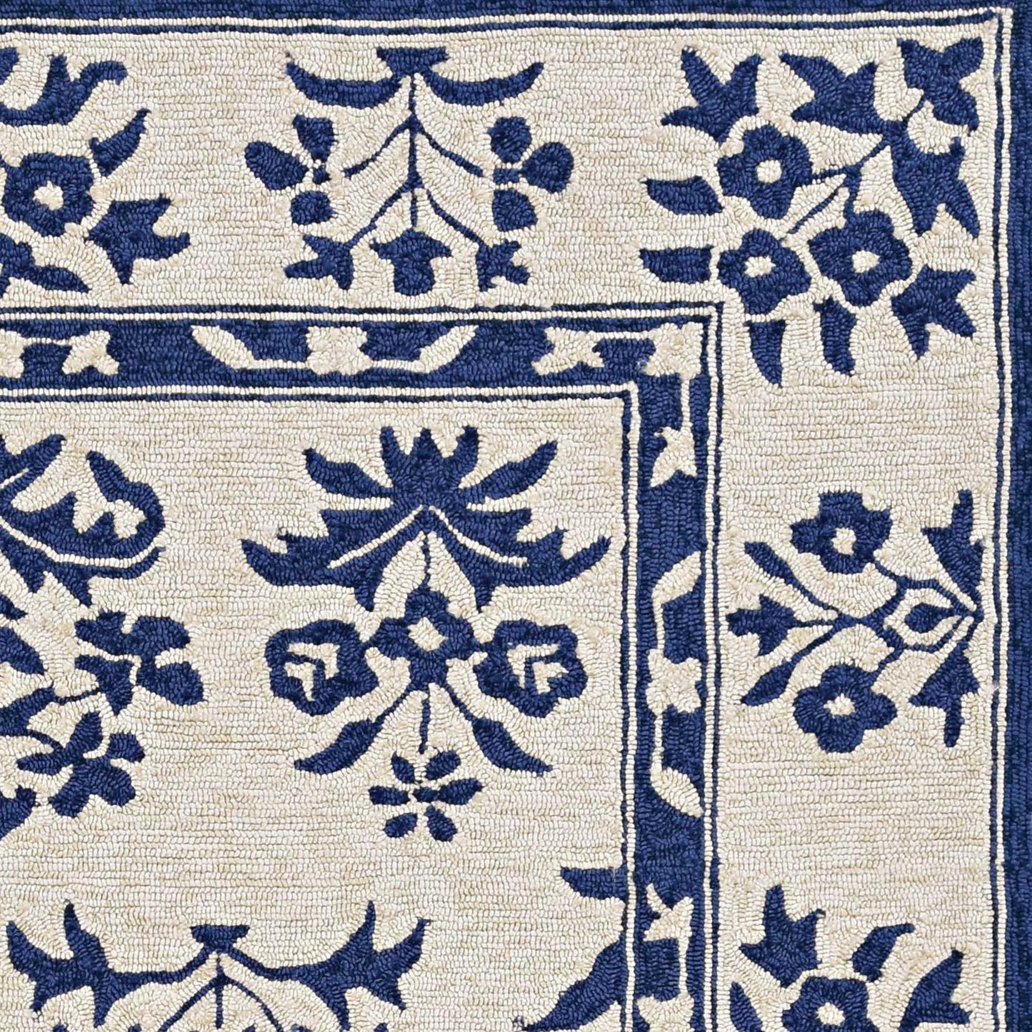 2'x3' Sand Blue Hand Hooked UV Treated Floral Traditional Indoor Outdoor Accent Rug - AFS