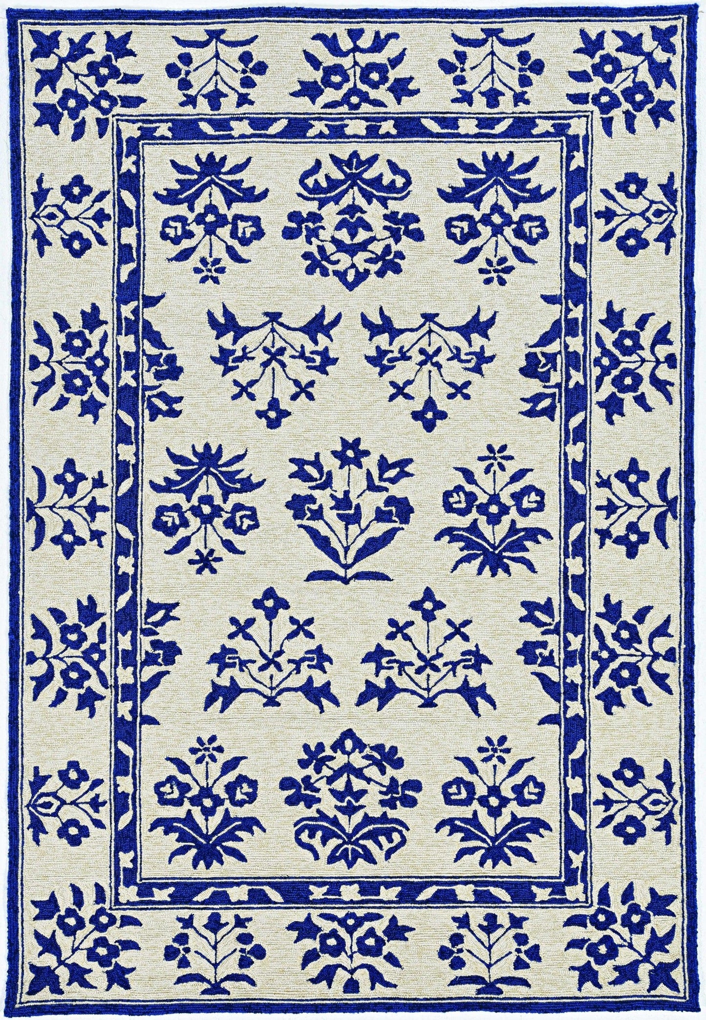 2'x3' Sand Blue Hand Hooked UV Treated Floral Traditional Indoor Outdoor Accent Rug - AFS