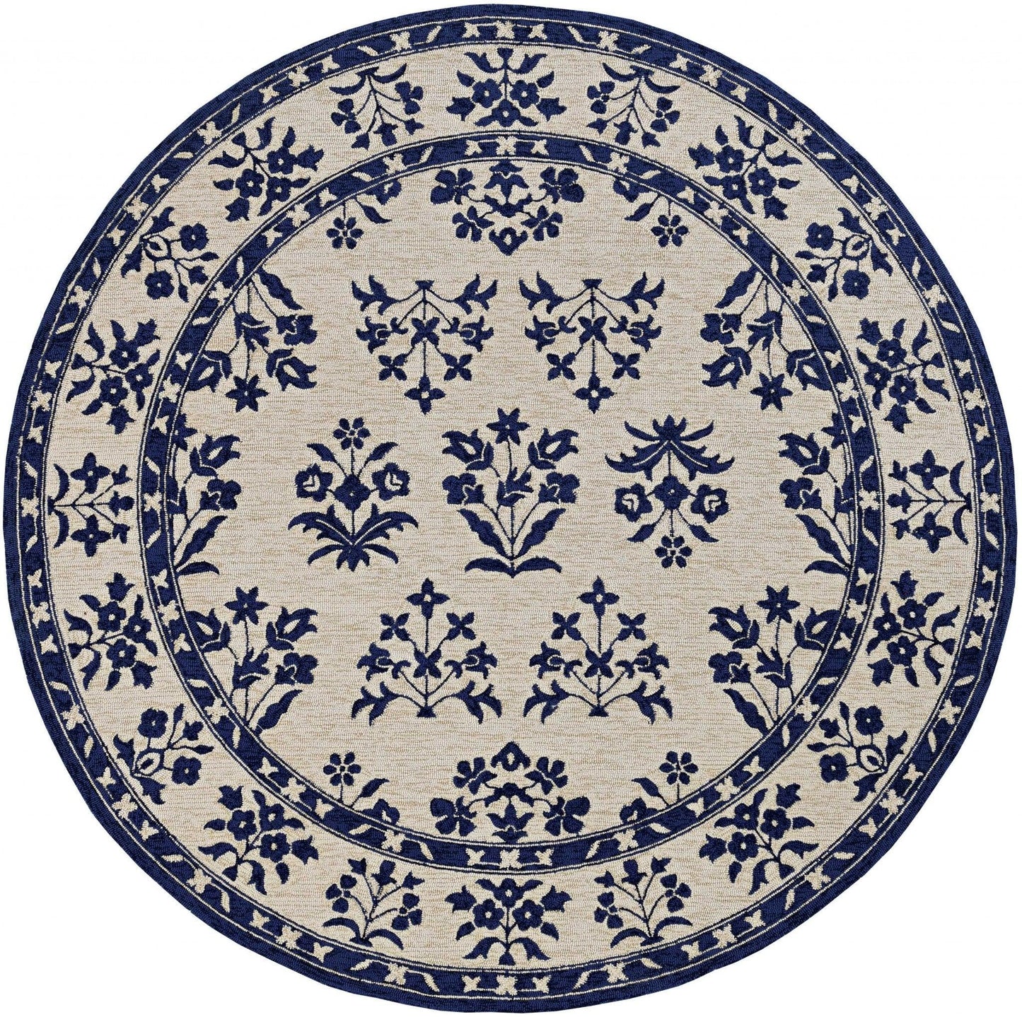 2'x3' Sand Blue Hand Hooked UV Treated Floral Traditional Indoor Outdoor Accent Rug - AFS