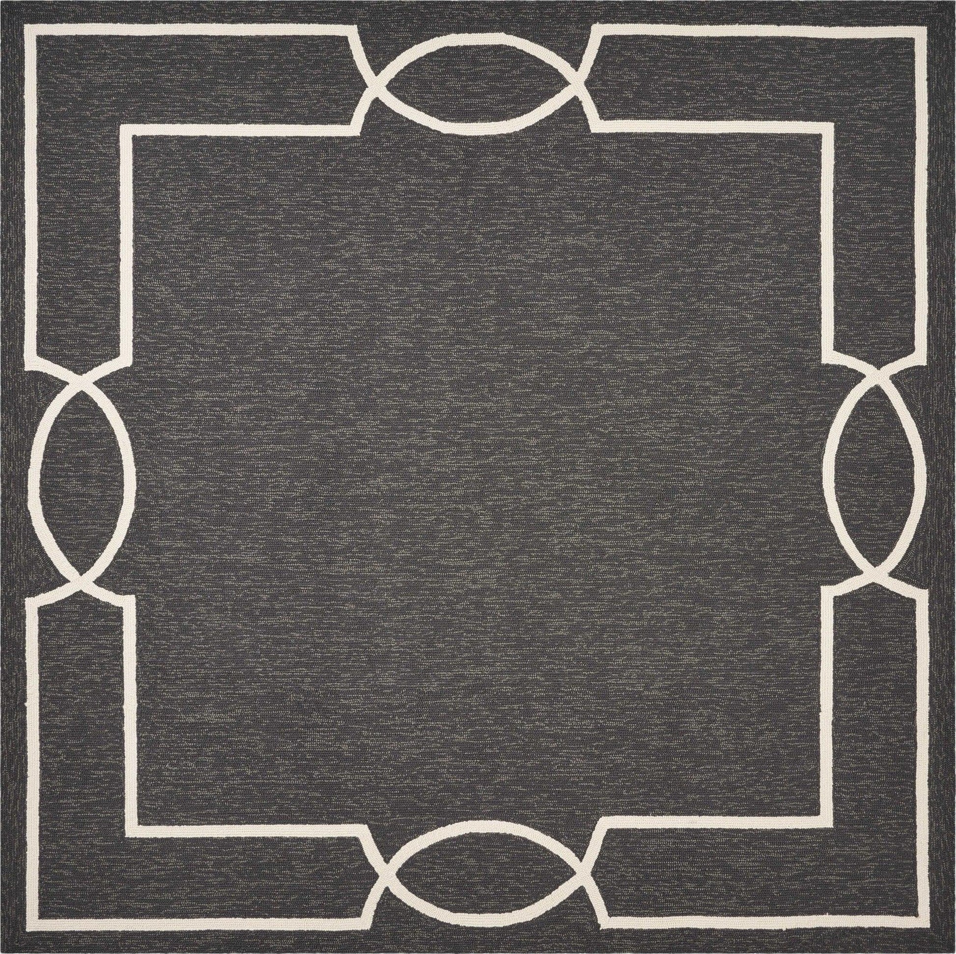 2'x3' Onyx Black Hand Hooked UV Treated Bordered Indoor Outdoor Accent Rug - AFS