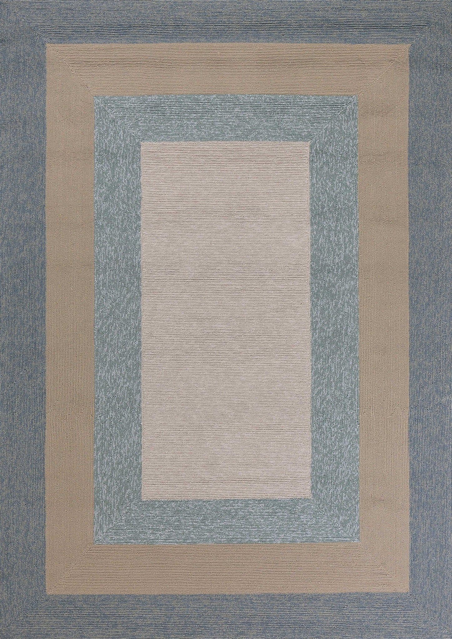 3'x5' Spa Blue Beige Hand Hooked UV Treated Bordered Indoor Outdoor Area Rug - AFS