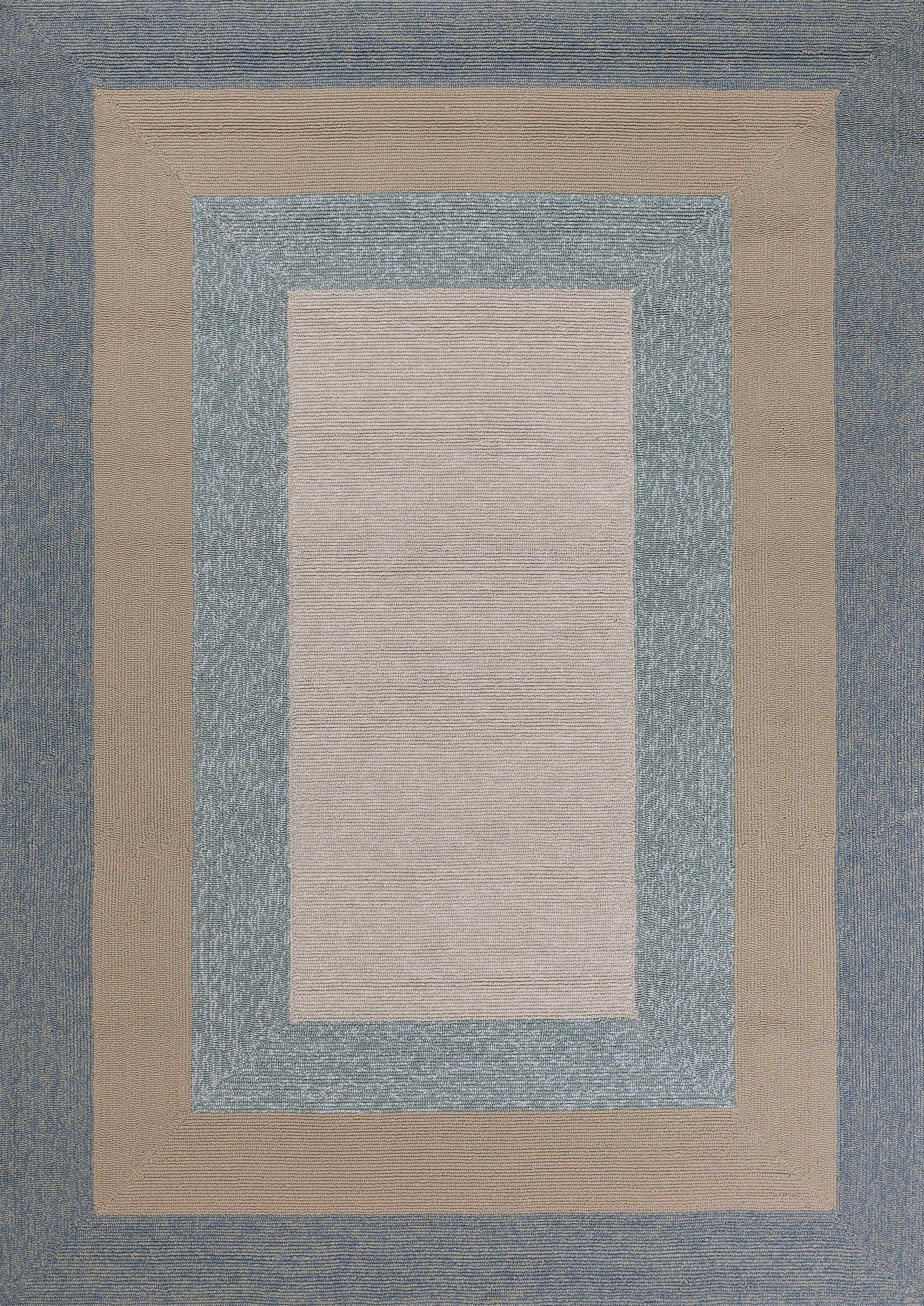 3'x5' Spa Blue Beige Hand Hooked UV Treated Bordered Indoor Outdoor Area Rug - AFS