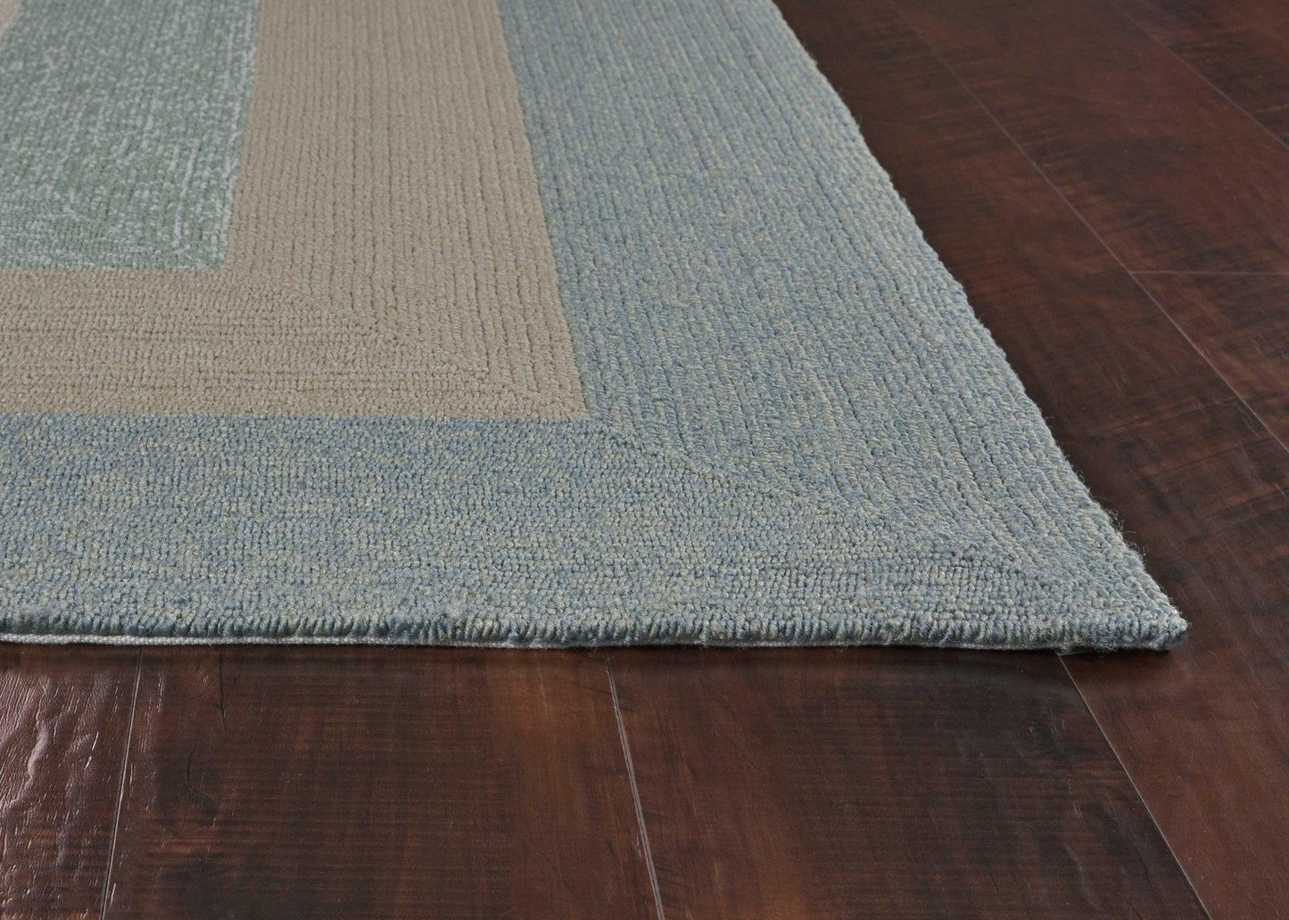 3'x5' Spa Blue Beige Hand Hooked UV Treated Bordered Indoor Outdoor Area Rug - AFS