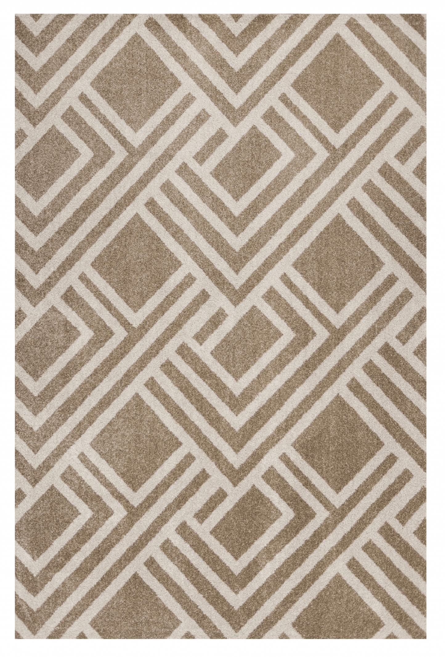 2'x4' Beige Machine Woven UV Treated Geometric Indoor Outdoor Accent Rug - AFS