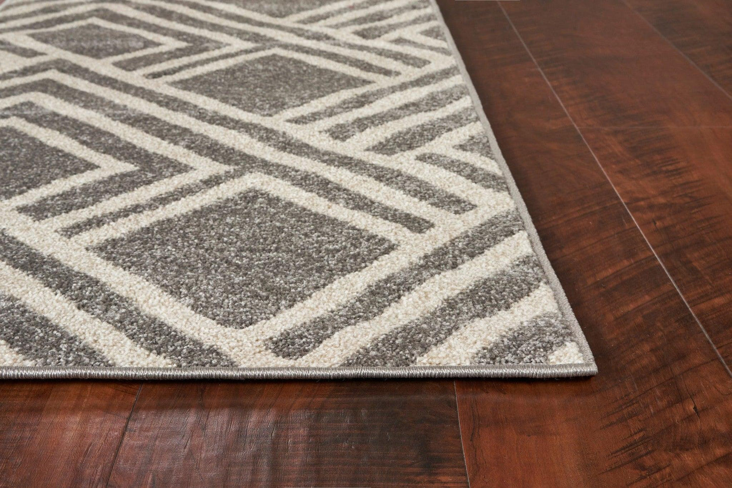 2'x4' Grey Machine Woven UV Treated Geometric Indoor Outdoor Accent Rug - AFS