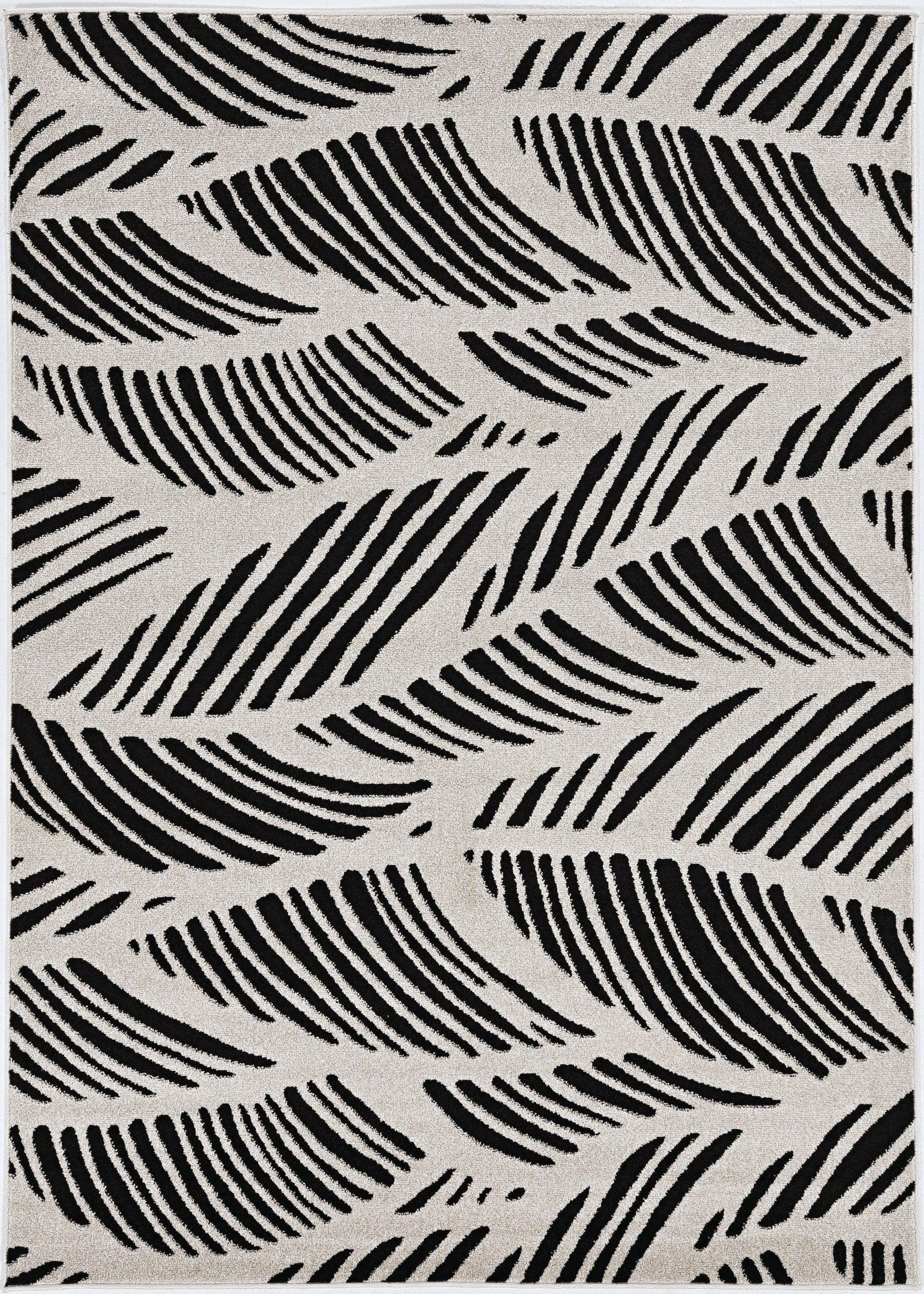 2'x4' Black White Machine Woven UV Treated Tropical Palm Leaves Indoor Outdoor Accent Rug - AFS