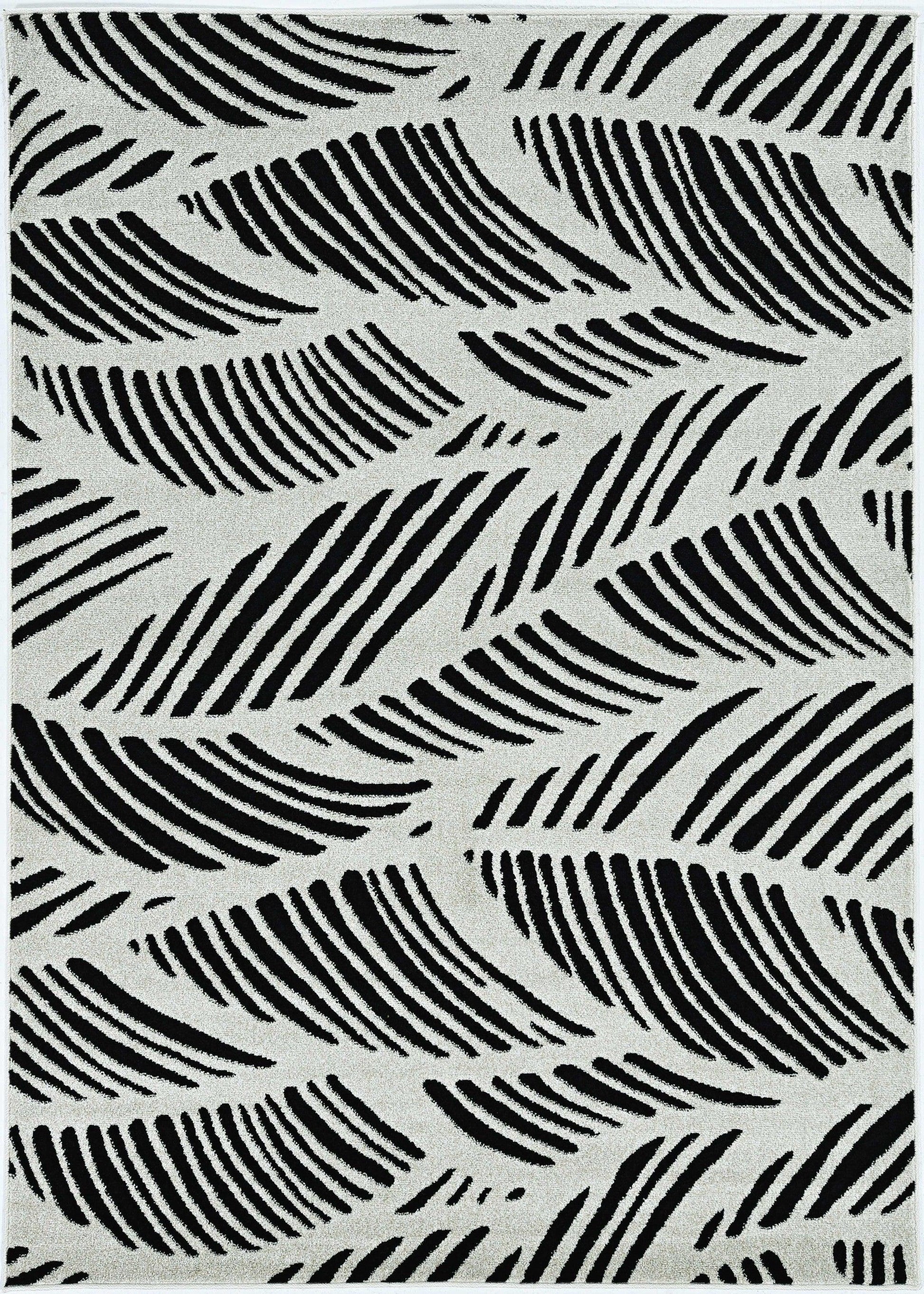 2'x4' Black White Machine Woven UV Treated Tropical Palm Leaves Indoor Outdoor Accent Rug - AFS