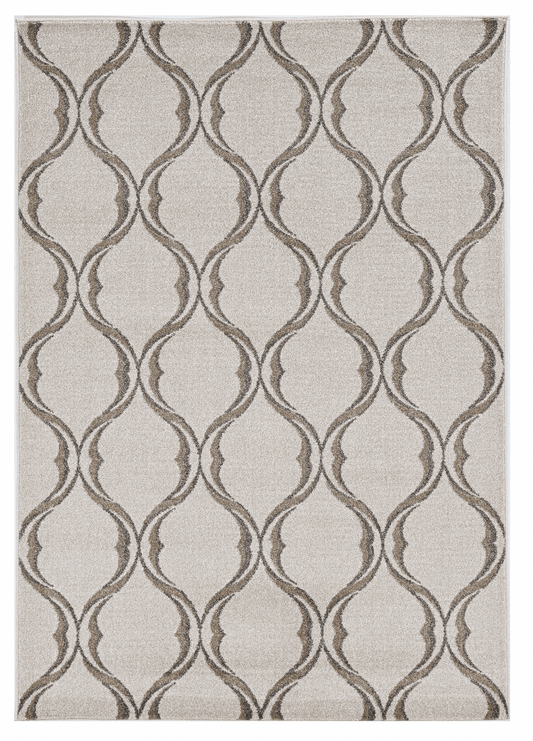 7'x10' Sand Ivory Machine Woven UV Treated Ogee Indoor Outdoor Area Rug - AFS