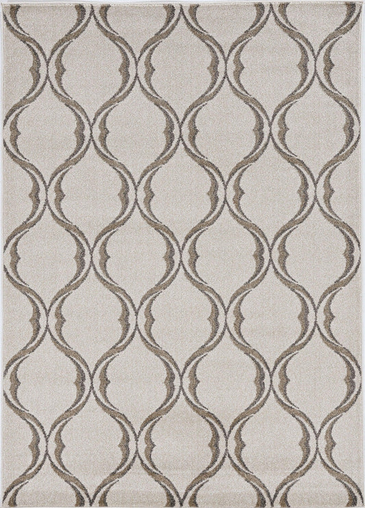 7'x10' Sand Ivory Machine Woven UV Treated Ogee Indoor Outdoor Area Rug - AFS