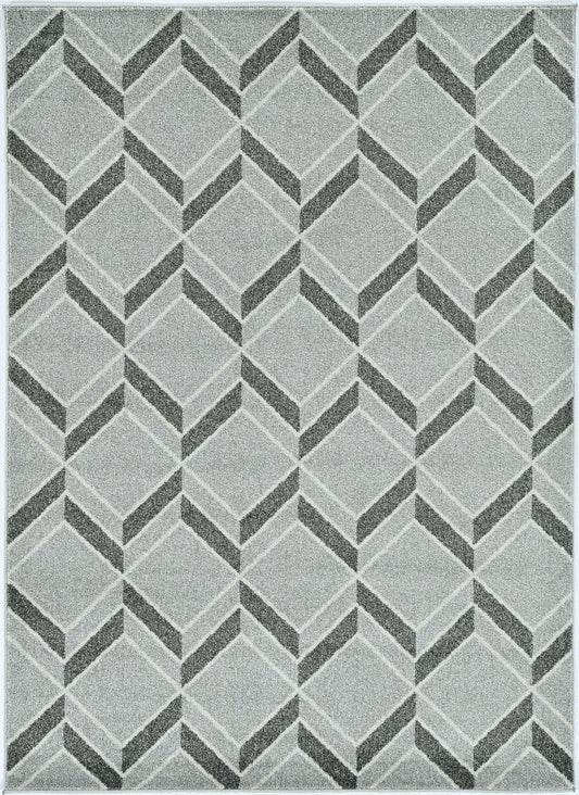 2'x4' Grey Machine Woven UV Treated Herringbone Illusion Indoor Outdoor Accent Rug - AFS