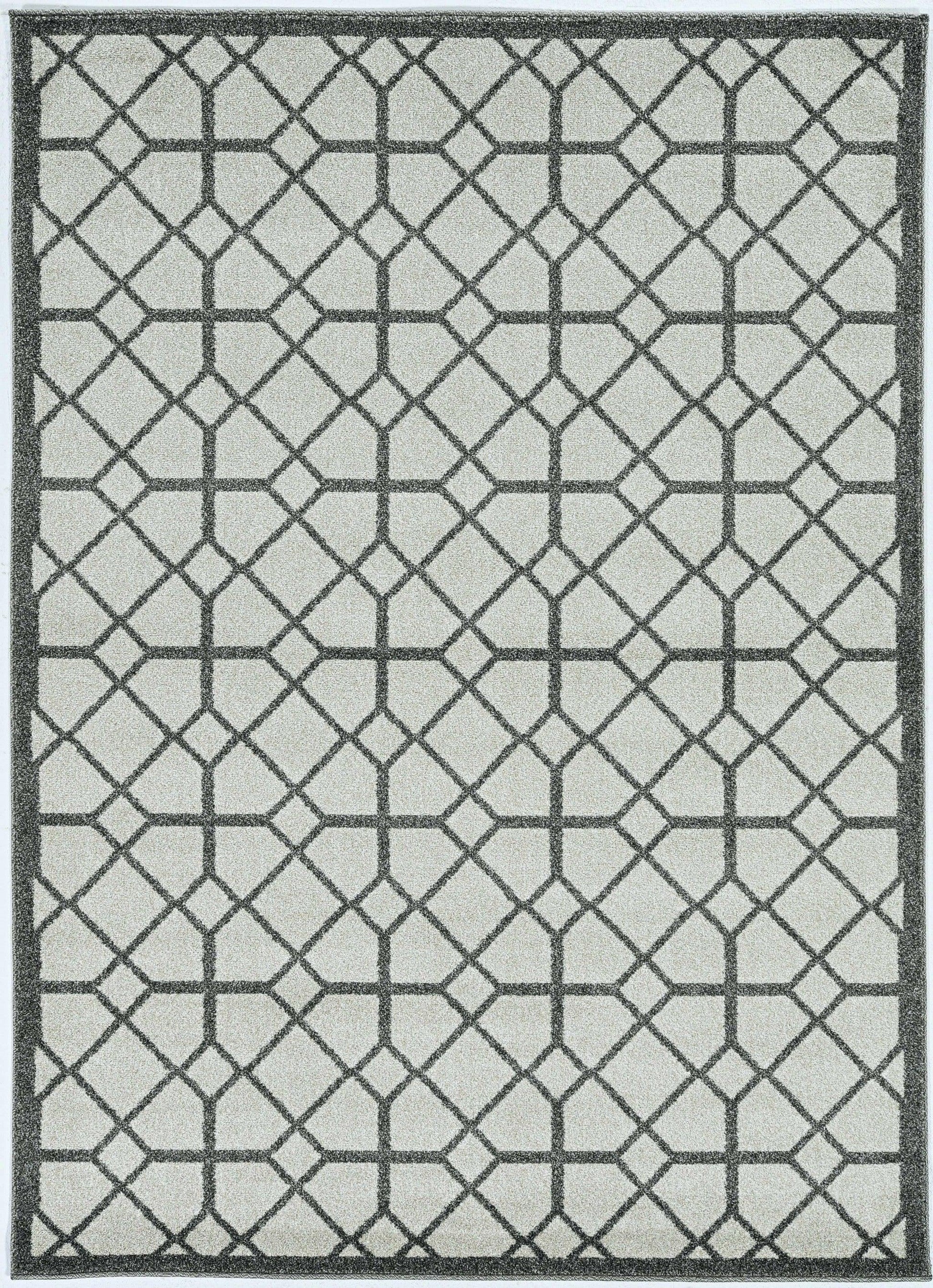 7' x 11' Ivory or Grey Geometric Diamonds Indoor Outdoor Area Rug - AFS