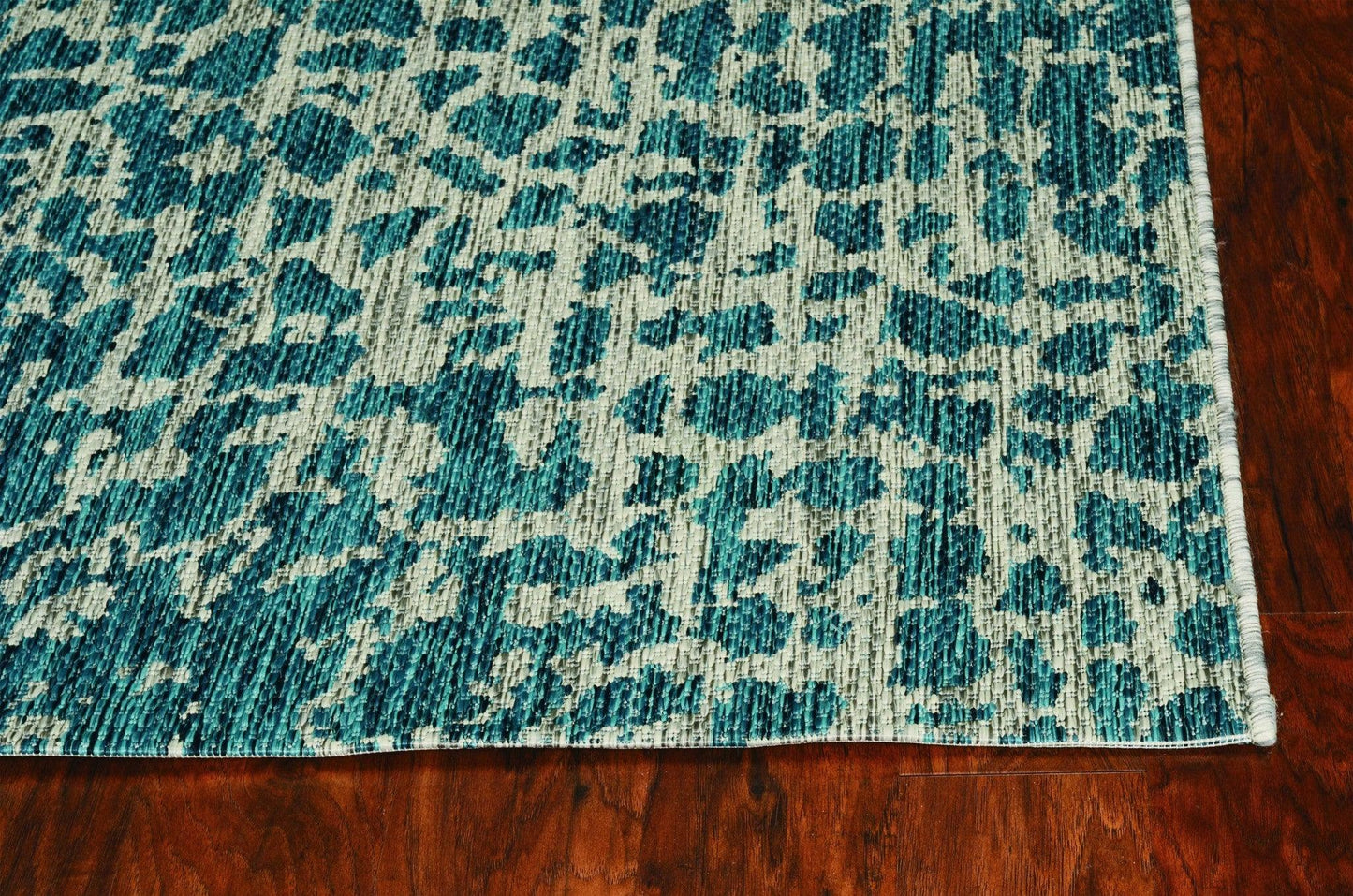 8'x11' Teal Machine Woven UV Treated Animal Print Indoor Outdoor Area Rug - AFS