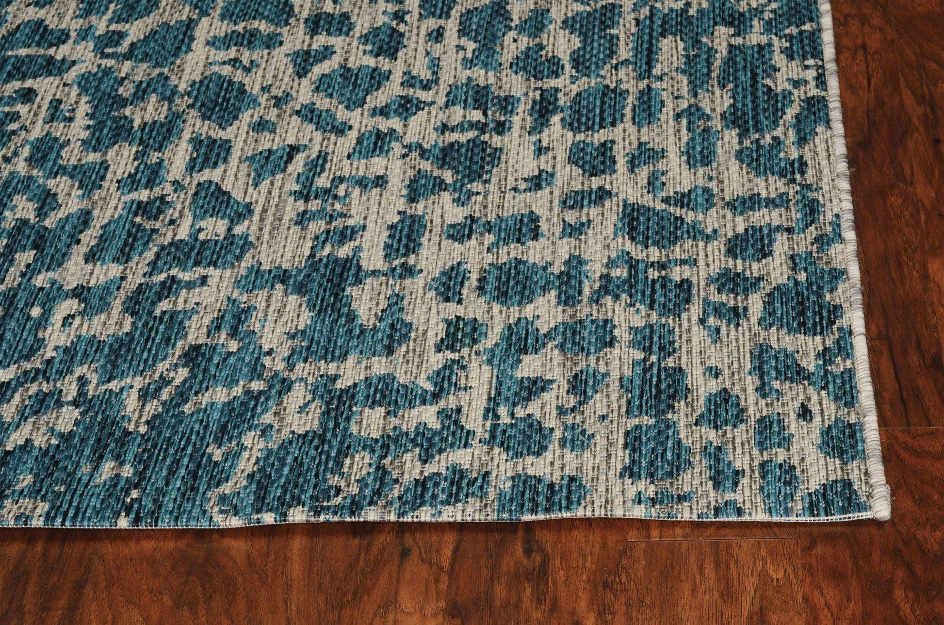 8'x11' Teal Machine Woven UV Treated Animal Print Indoor Outdoor Area Rug - AFS