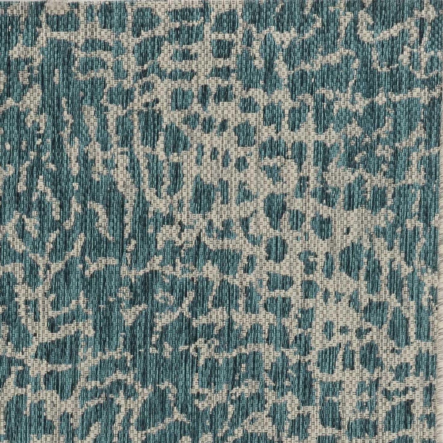 8'x11' Teal Machine Woven UV Treated Animal Print Indoor Outdoor Area Rug - AFS