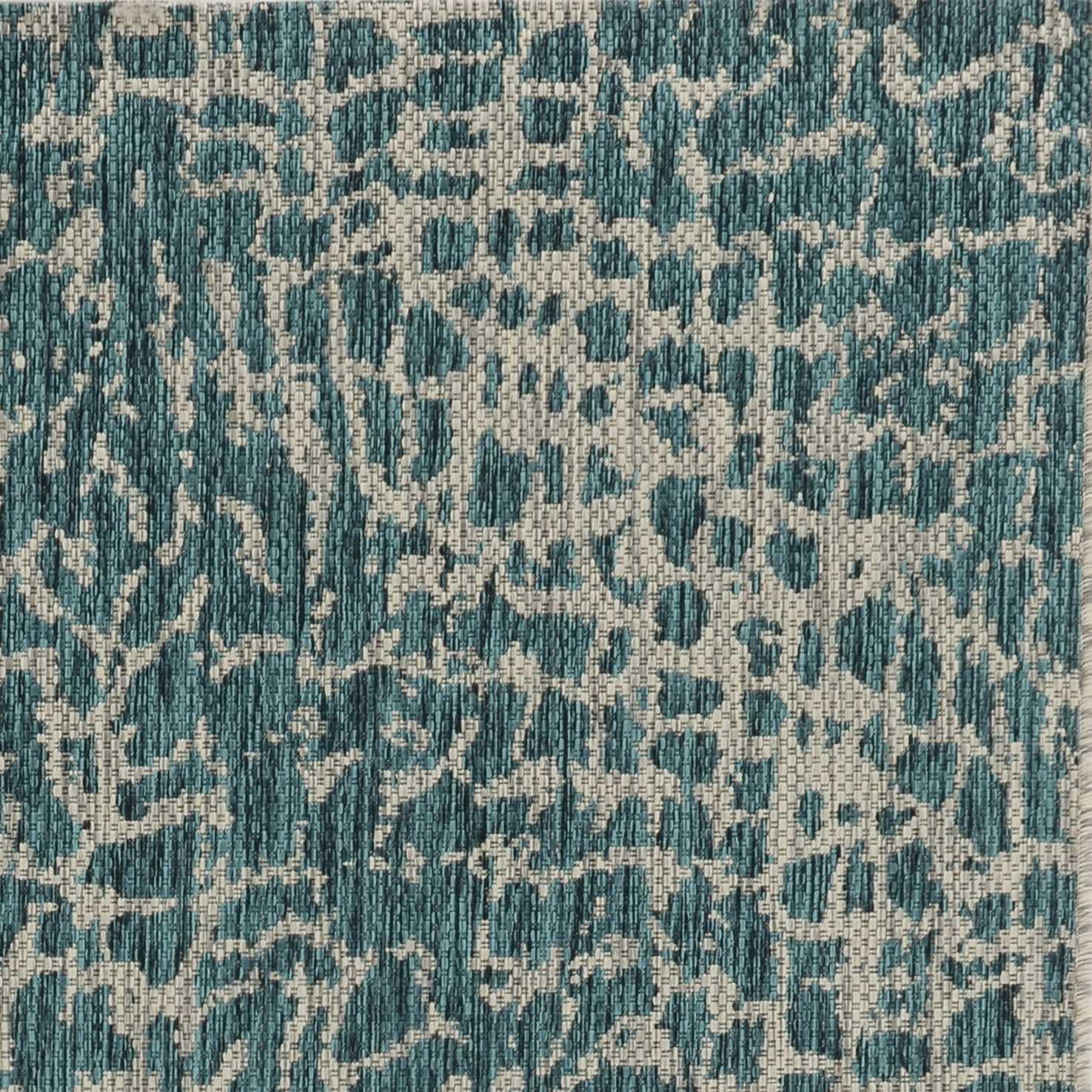 8'x11' Teal Machine Woven UV Treated Animal Print Indoor Outdoor Area Rug - AFS