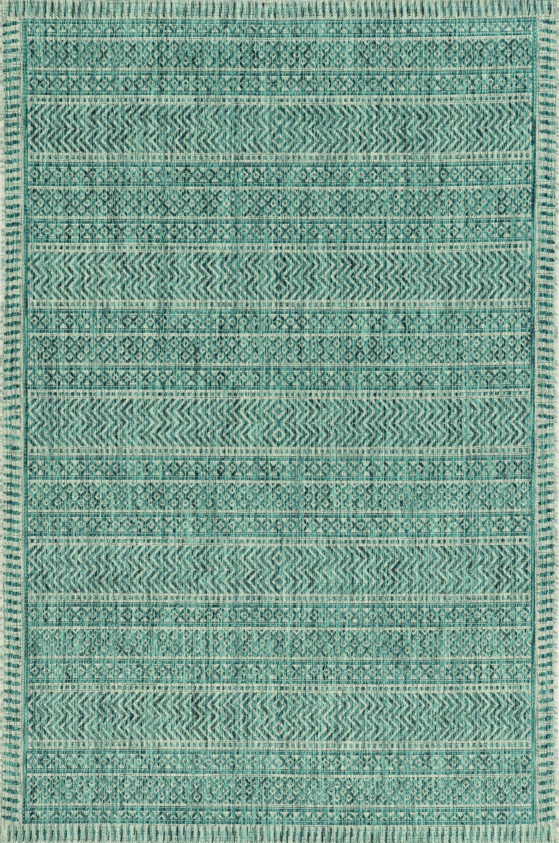 5'x7' Teal Machine Woven UV Treated Tribal Indoor Outdoor Area Rug - AFS