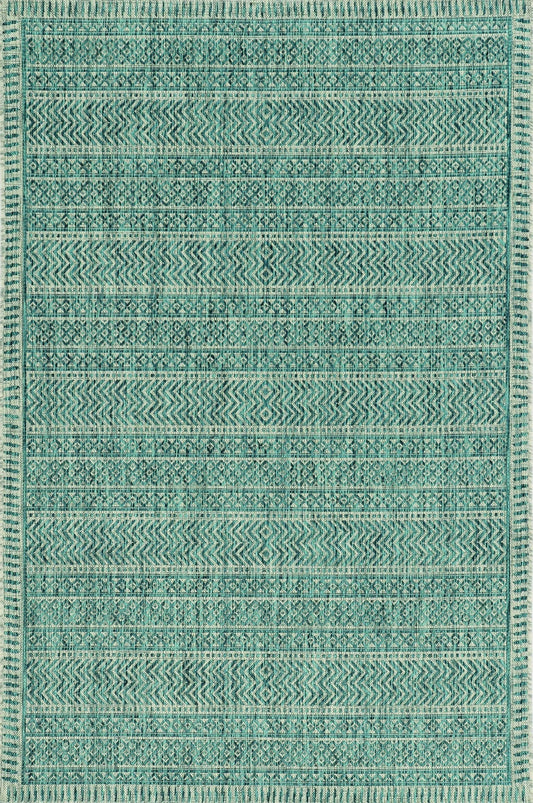 5'x7' Teal Machine Woven UV Treated Tribal Indoor Outdoor Area Rug - AFS