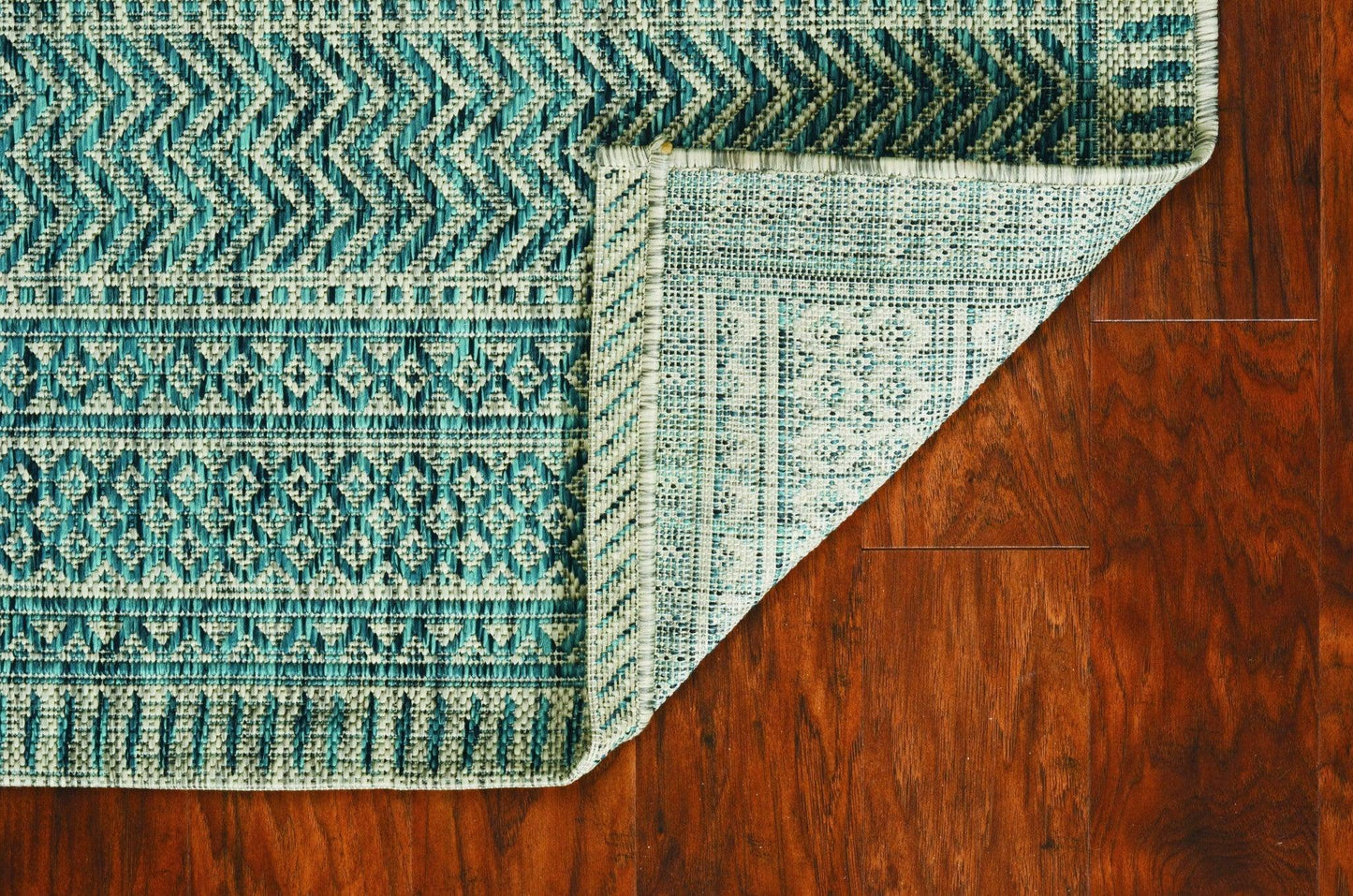 5'x7' Teal Machine Woven UV Treated Tribal Indoor Outdoor Area Rug - AFS