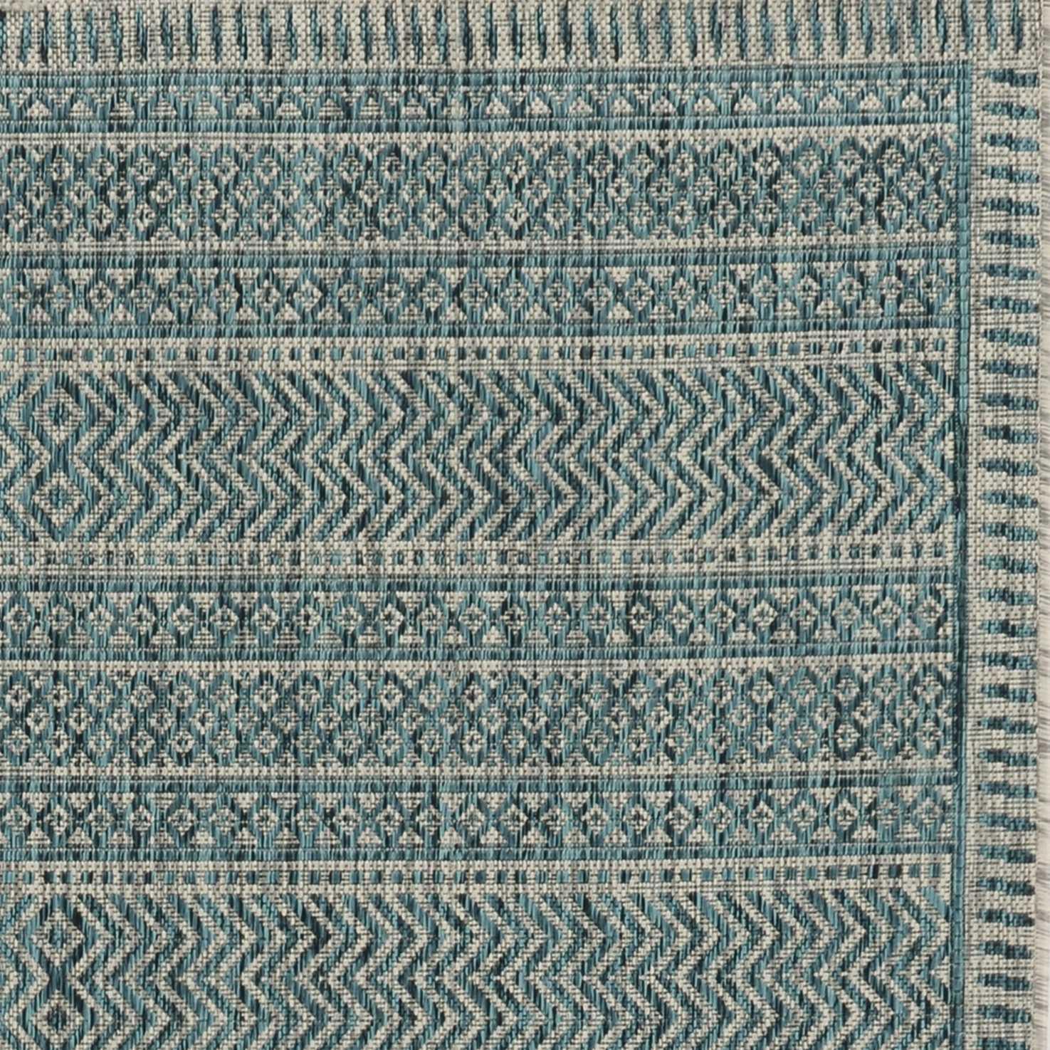 5'x7' Teal Machine Woven UV Treated Tribal Indoor Outdoor Area Rug - AFS