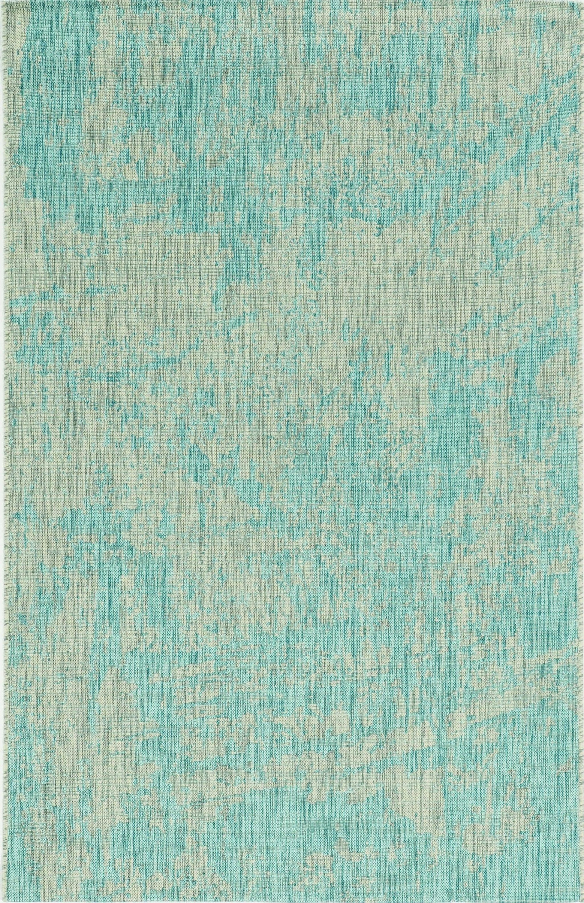 8'x11' Teal Machine Woven Abstract Strokes Indoor Outdoor Area Rug - AFS