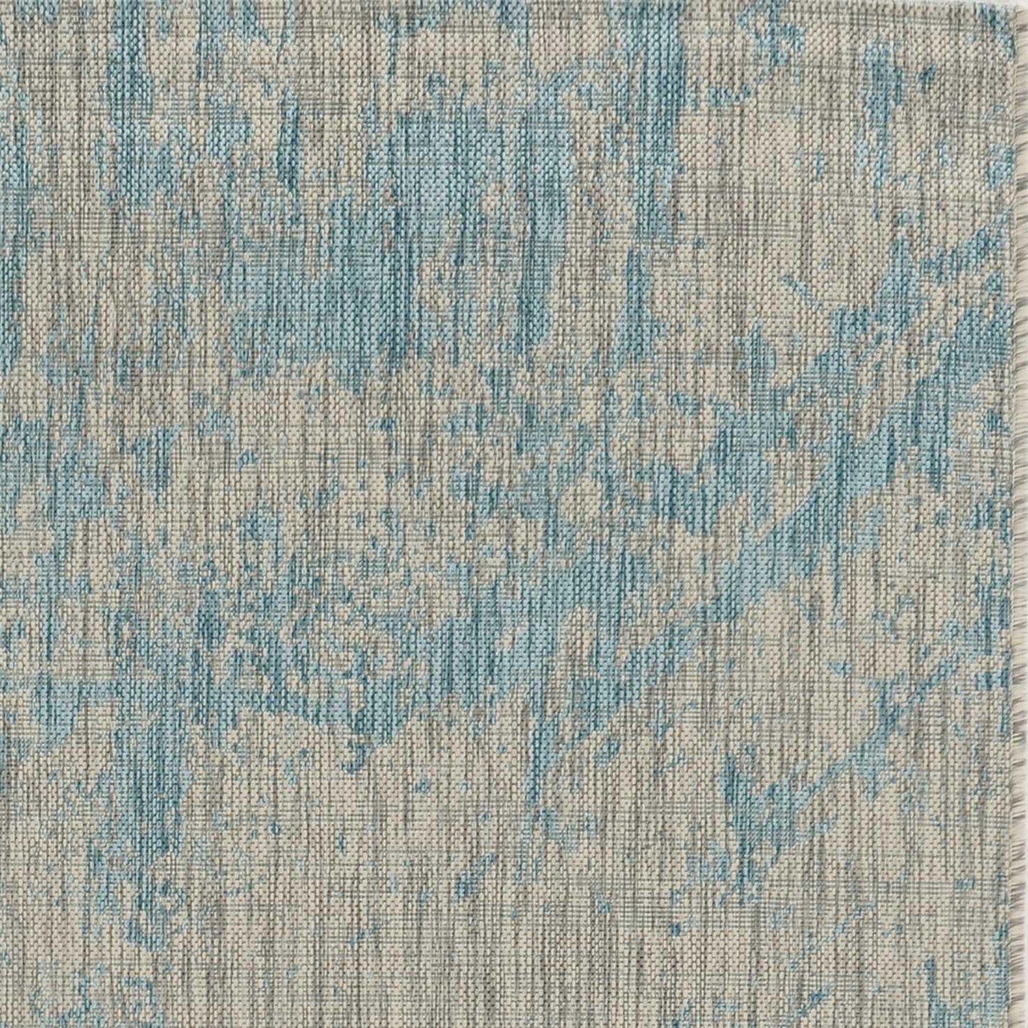 8'x11' Teal Machine Woven Abstract Strokes Indoor Outdoor Area Rug - AFS